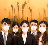 business people was wearing a mask with air pollution background