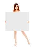 Beautiful young sexy woman holding a empty white board