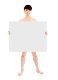 young mature man holding a empty white board