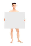 young sexy man holding a empty white board