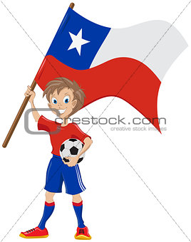 Happy soccer fan holds Chile flag