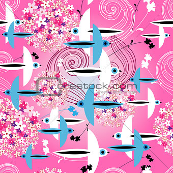 floral pattern with birds 