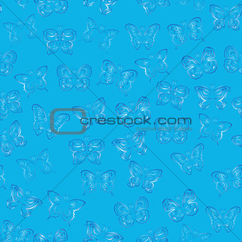 Seamless pattern with blue gradient butterflies