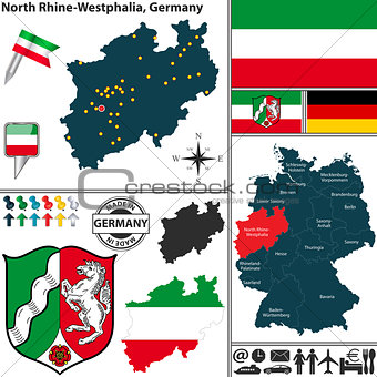 Map of North Rhine-Westphalia, Germany