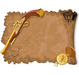 Pirate Scroll, Gun and Compass