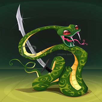 Poisonous snake with saber. 