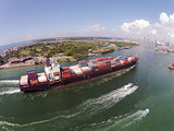 Cargo ship entering port of Miami
