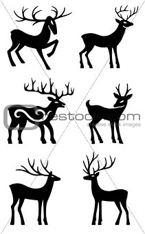 Six deer standing vector silhouettes