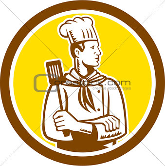 Chef Cook Holding Spatula Side View Circle