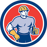 Construction Worker Thumbs Up Circle Retro