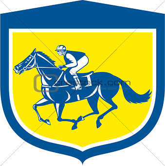 Jockey Horse Racing Side View Shield Retro