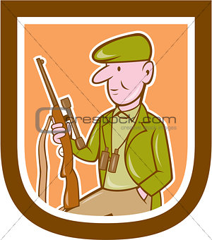 Hunter Holding Rifle Shield Cartoon