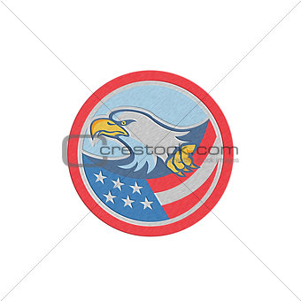 Metallic American Bald Eagle Clutching Flag Circle Retro