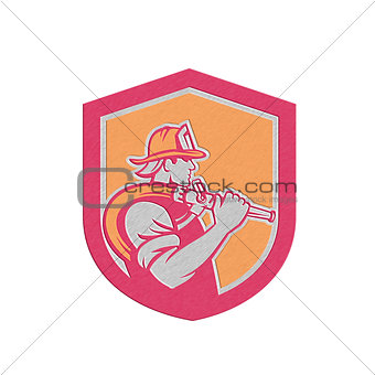 Metallic Fireman Firefighter Holding Fire Hose Shoulder Shield