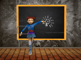Girl with blackboard and lightbulb