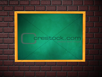 Chalkboard of green color on brick wall
