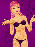 Grunge girl in violet bikini
