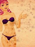 Grunge girl in violet bikini