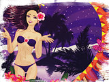 Grunge island girl in violet bikini