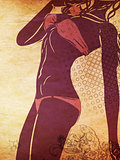 Grunge red bikini detailed silhouette