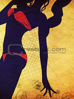 Grunge red bikini silhouette