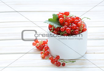 ripe red currants in a white bowl