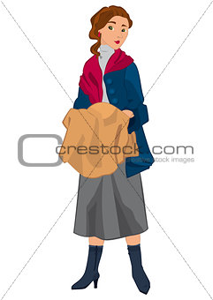 Retro girl in red scarf isolated