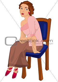 Retro girl sitting on the chair isolated
