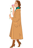 Retro girl with flower isolated