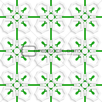 White geometric ornament with green net seamless