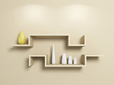Modeln shelves with white and yellow vases.