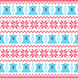 Winter, Christmas red and bear seamless pixelated pattern with polar bears