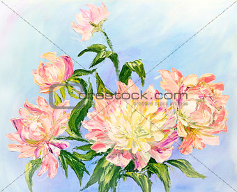 Peonies, oil painting on canvas