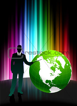 Businessman with Globe on Abstract Spectrum Background