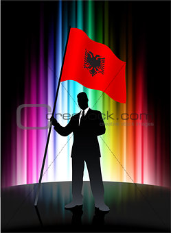 Albania Flag with Businessman on Abstract Spectrum Background