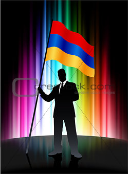 Armenia Flag with Businessman on Abstract Spectrum Background
