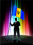 Barbados Flag with Businessman on Abstract Spectrum Background