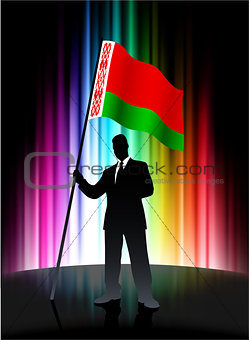 Belarus Flag with Businessman on Abstract Spectrum Background