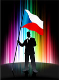 Czech Flag with Businessman on Abstract Spectrum Background