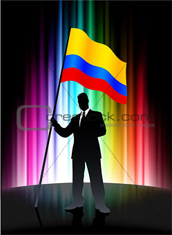 Columbia Flag with Businessman on Abstract Spectrum Background