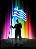 Greece Flag with Businessman on Abstract Spectrum Background