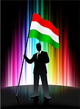 Hungary Flag with Businessman on Abstract Spectrum Background