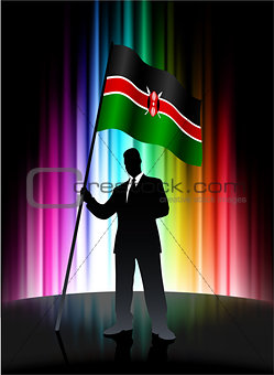 Kenia Flag with Businessman on Abstract Spectrum Background