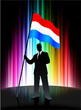 Luxembourg Flag with Businessman on Abstract Spectrum Background
