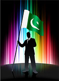 Pakistan Flag with Businessman on Abstract Spectrum Background