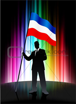 Serbia and Montenegro Flag with Businessman on Abstract Spectrum