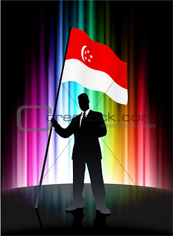Singapore Flag with Businessman on Abstract Spectrum Background