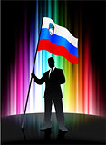 Slovenia Flag with Businessman on Abstract Spectrum Background