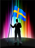 Sweden Flag with Businessman on Abstract Spectrum Background