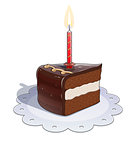 Piece of chocolate cake with candle